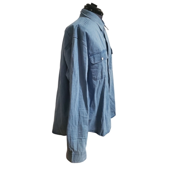 Customized Version Mens Denim Button Down Oversized Shirt Light Blue Wash Sz 2XL - Picture 2 of 12